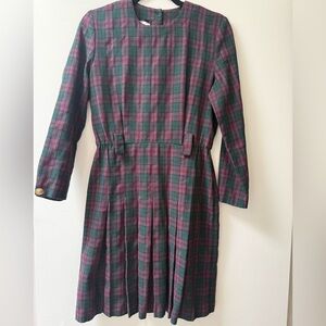 Vintage Plaid Long Sleeve Dress in Berry and Forest Green